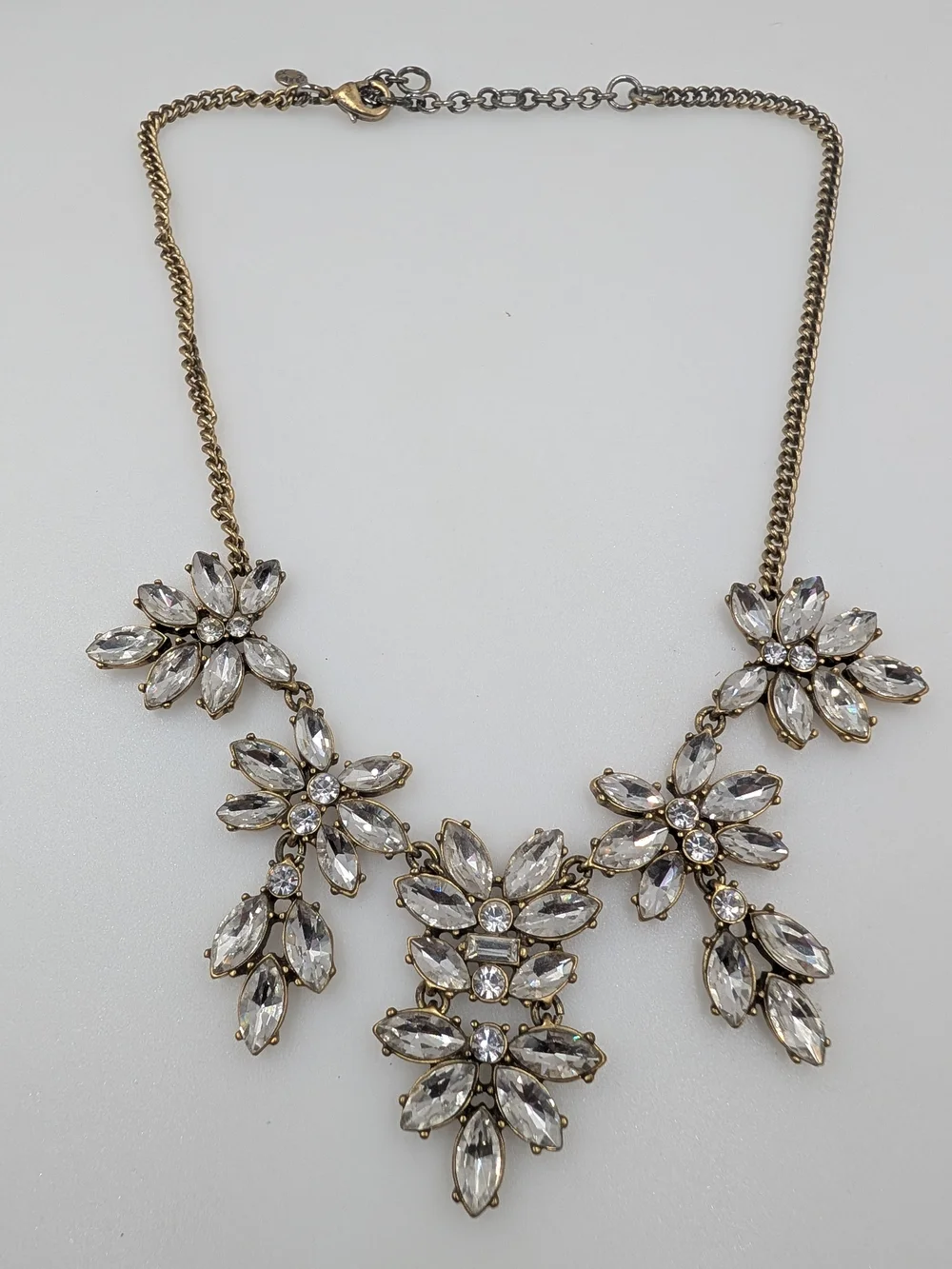 J.Crew Clear Glass Marquise Cluster Chandelier Statement Necklace 0409